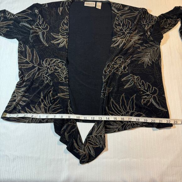 CHICO'S Travelers Cardigan 2 Black Tropical Palm Print Tie Front Stretchy Slinky - Picture 5 of 7